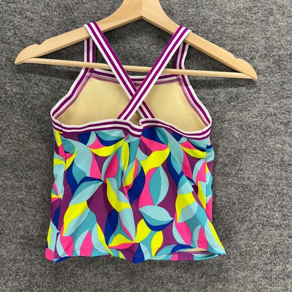 Lands' End Tankini Top Girls 10 Blue Floral Sleeveless Lined Square Neck Swim - Picture 2 of 4